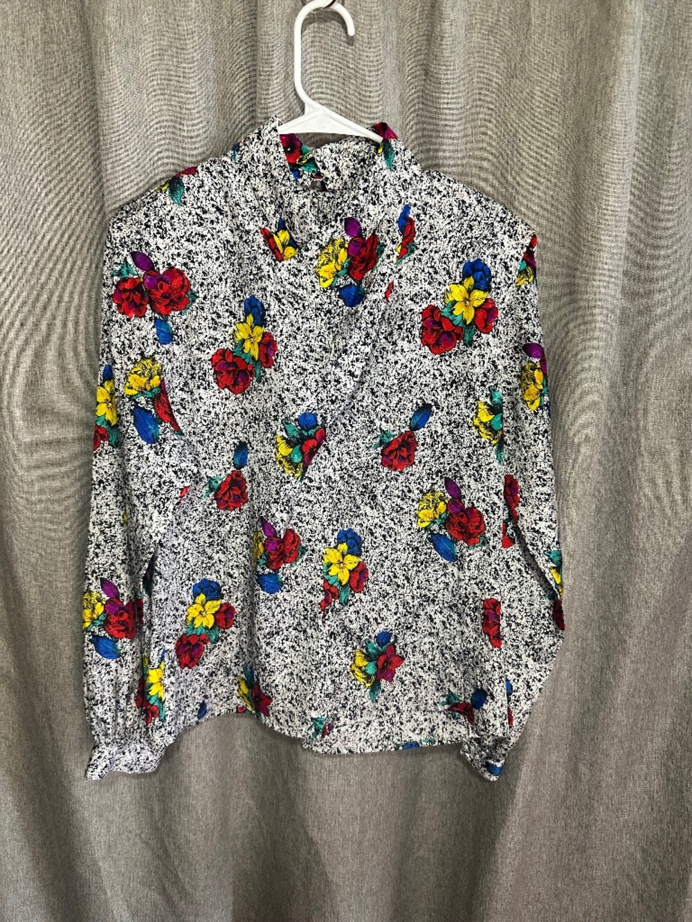 Vintage Michelle Stuart Abstract Bright Floral Mock Neck Blouse Shirt - Size 8